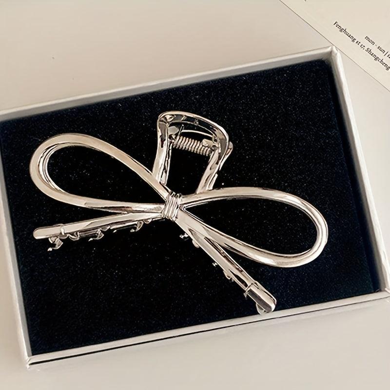 Silvery Bowknot Metal Hair Claw Clip Non Slip Strong Hold Grip Hair Jaw Clip
