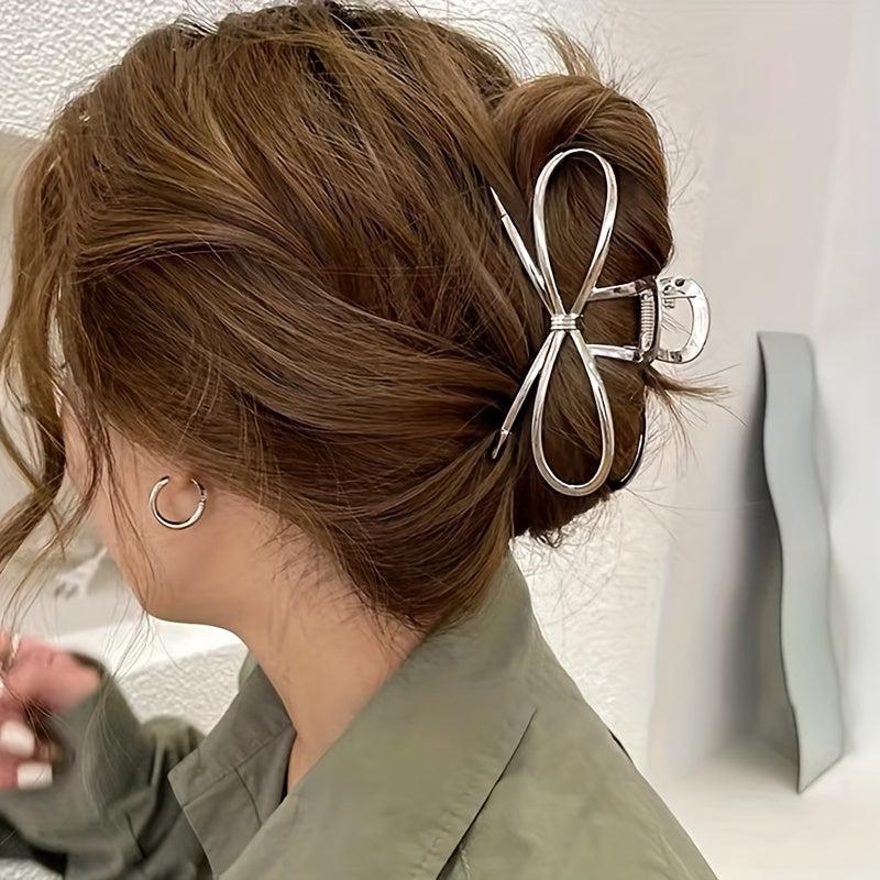 Silvery Bowknot Metal Hair Claw Clip Non Slip Strong Hold Grip Hair Jaw Clip