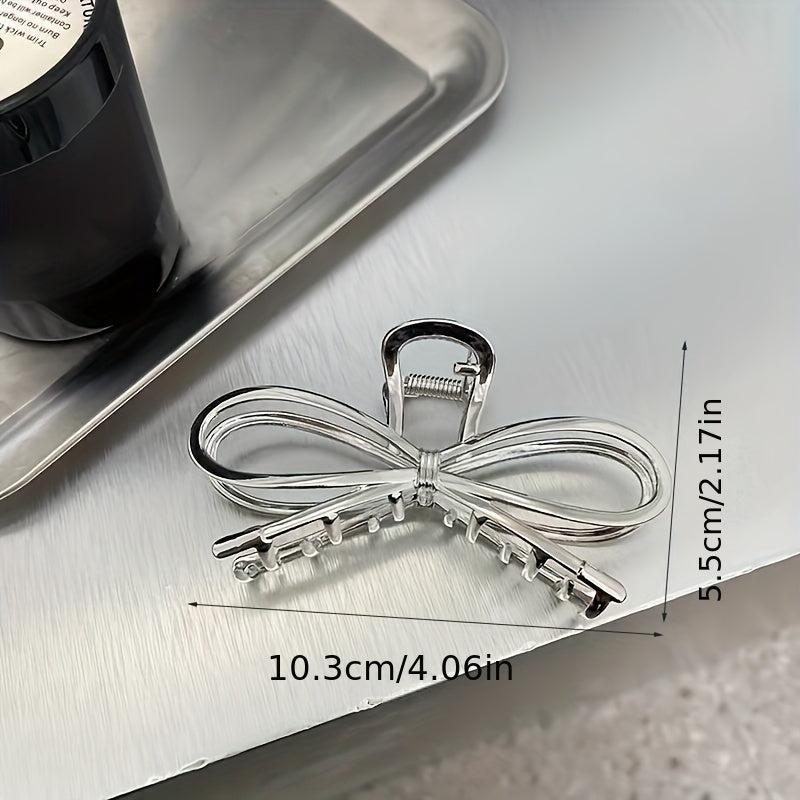 Silvery Bowknot Metal Hair Claw Clip Non Slip Strong Hold Grip Hair Jaw Clip