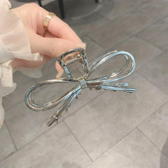 Silvery Bowknot Metal Hair Claw Clip Non Slip Strong Hold Grip Hair Jaw Clip