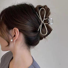 Silvery Bowknot Metal Hair Claw Clip Non Slip Strong Hold Grip Hair Jaw Clip