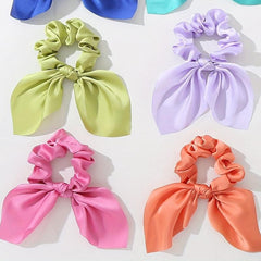 Solid Bow Scrunchies Ponytail Holder With Tail Rabbit Bunny Ear Bowknot Hair Acc
