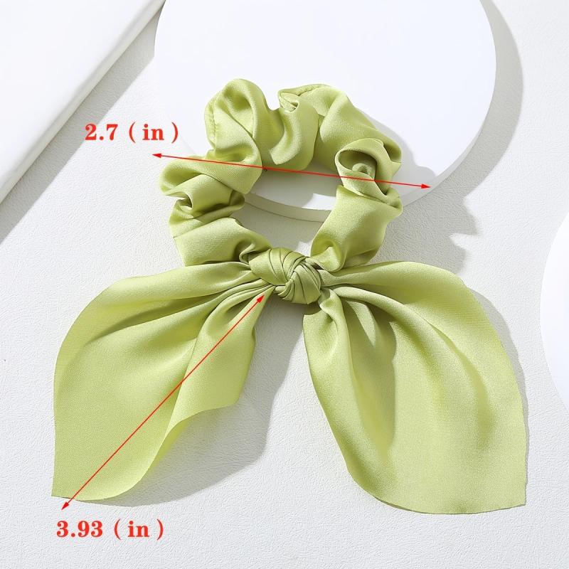 Solid Bow Scrunchies Ponytail Holder With Tail Rabbit Bunny Ear Bowknot Hair Acc