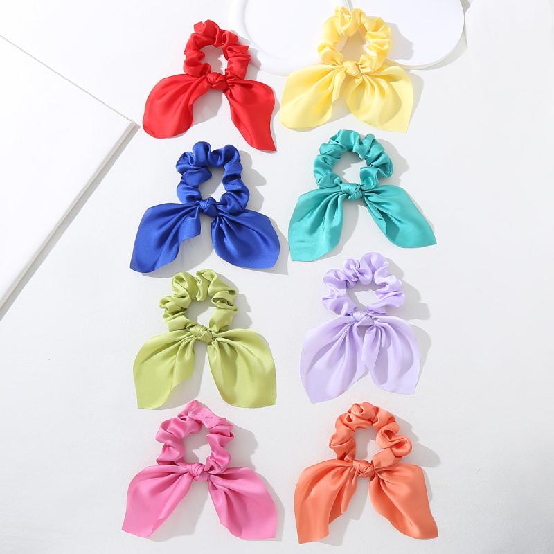 Solid Bow Scrunchies Ponytail Holder With Tail Rabbit Bunny Ear Bowknot Hair Acc