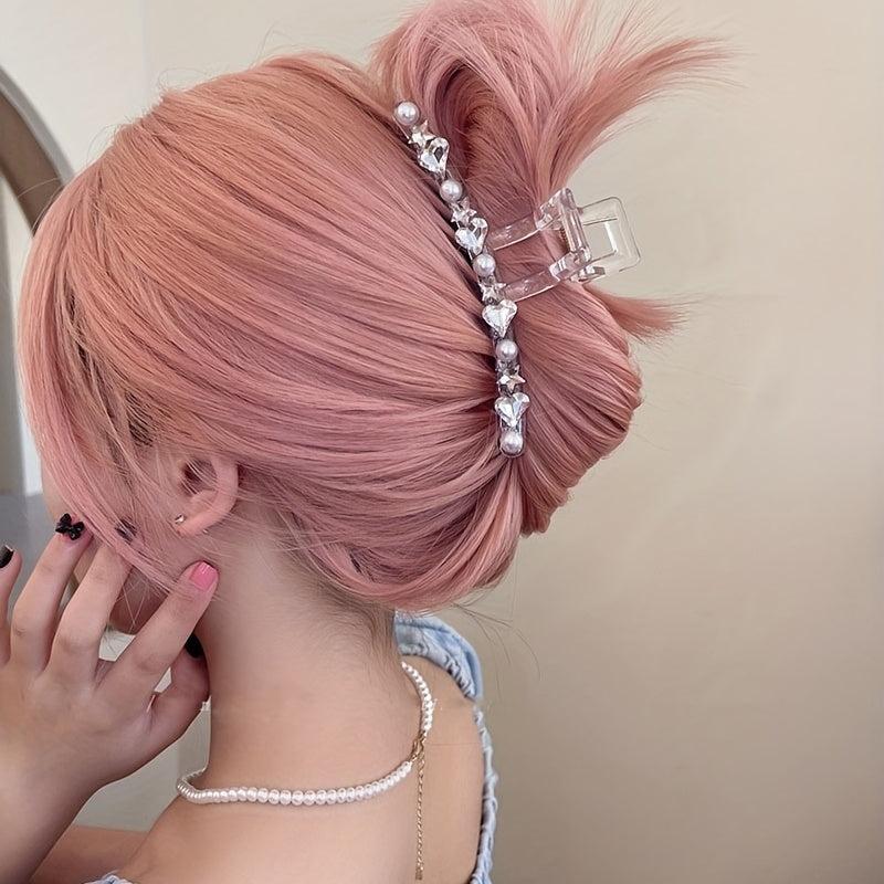 Rhinestone Hair Claw Heart Star Charm Shark Claw Y2K Hair Accessories