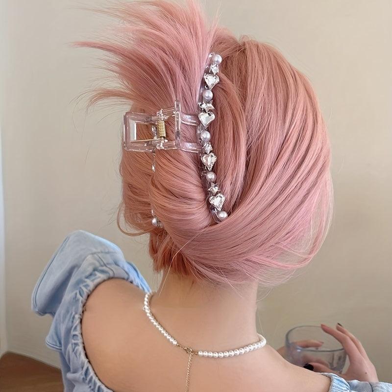 Rhinestone Hair Claw Heart Star Charm Shark Claw Y2K Hair Accessories