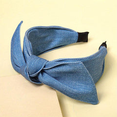 Boho Denim Headband Bow Knotted Hair Hoop Wide Headdress Retro Hair Accessory