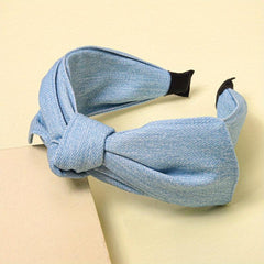 Boho Denim Headband Bow Knotted Hair Hoop Wide Headdress Retro Hair Accessory