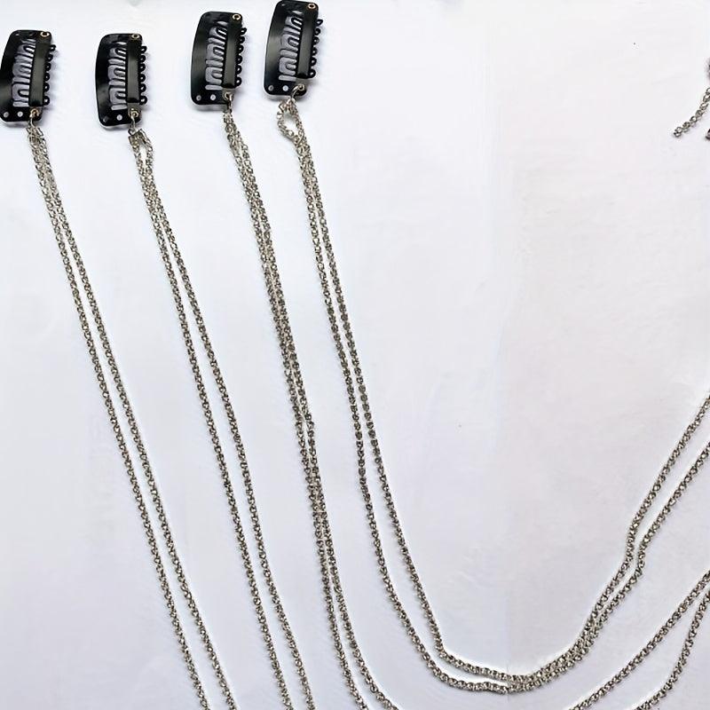 Glitter Faux Diamond Hair Chain Clips Ponytail Tassel Chain Hair Accessories