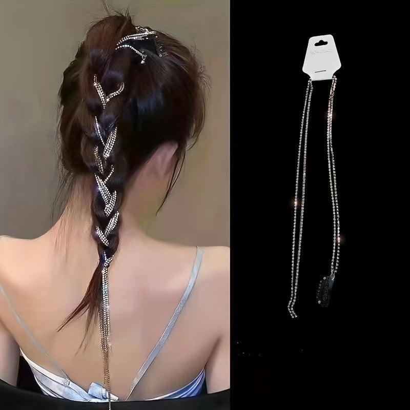 Glitter Faux Diamond Hair Chain Clips Ponytail Tassel Chain Hair Accessories