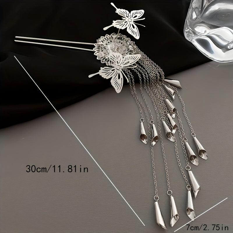 Y2K Vintage Hairpin U Shape Butterfly Flower Tassel Women's Accessory