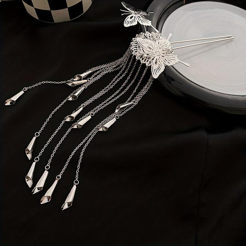Y2K Vintage Hairpin U Shape Butterfly Flower Tassel Women's Accessory