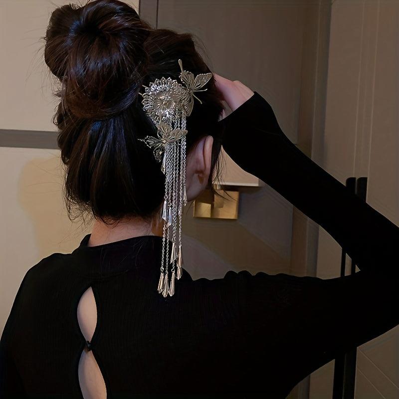 Y2K Vintage Hairpin U Shape Butterfly Flower Tassel Women's Accessory