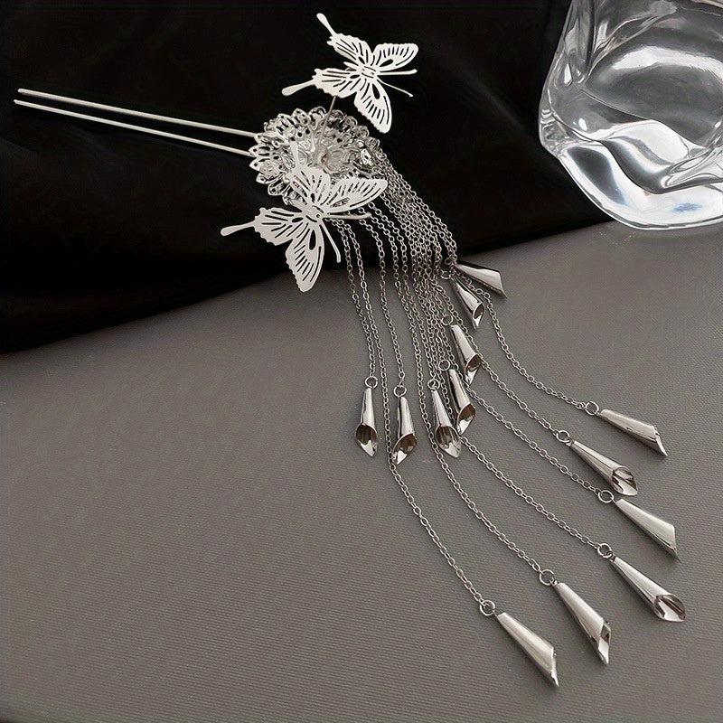 Y2K Vintage Hairpin U Shape Butterfly Flower Tassel Women's Accessory