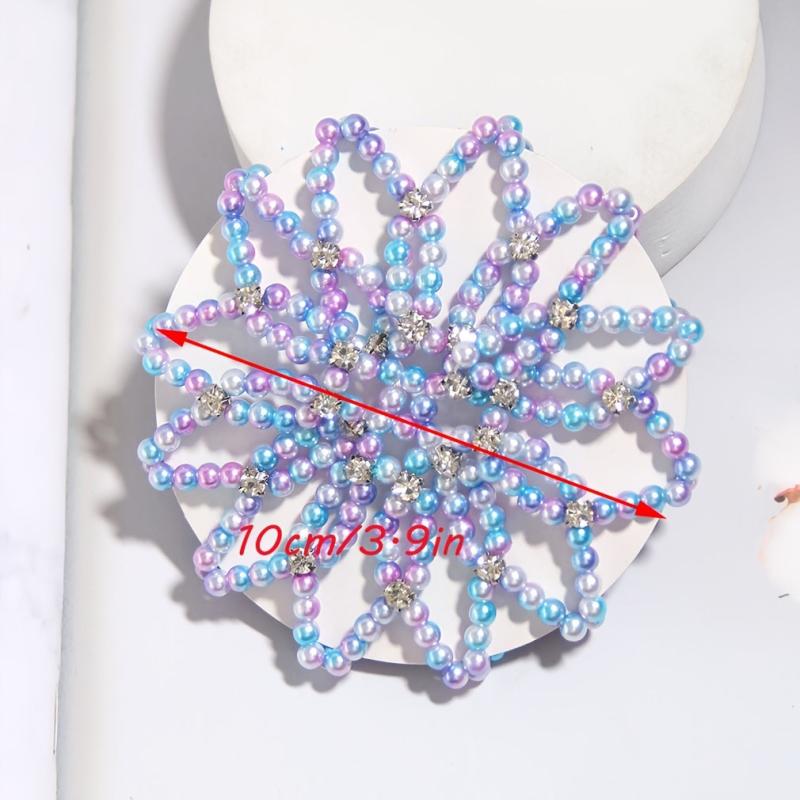 Faux Pearl Hair Snood Elastic Hair Net Crochet Hairnet Ballet Bun Cover