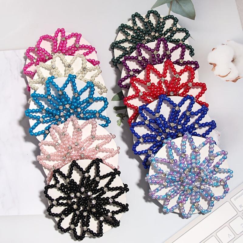 Faux Pearl Hair Snood Elastic Hair Net Crochet Hairnet Ballet Bun Cover