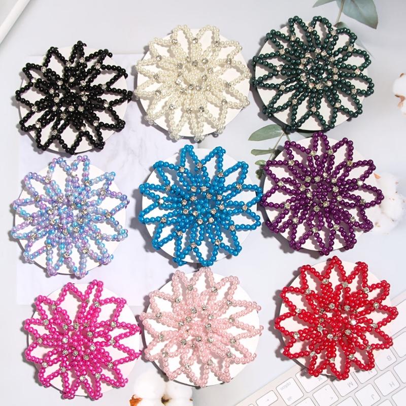 Faux Pearl Hair Snood Elastic Hair Net Crochet Hairnet Ballet Bun Cover