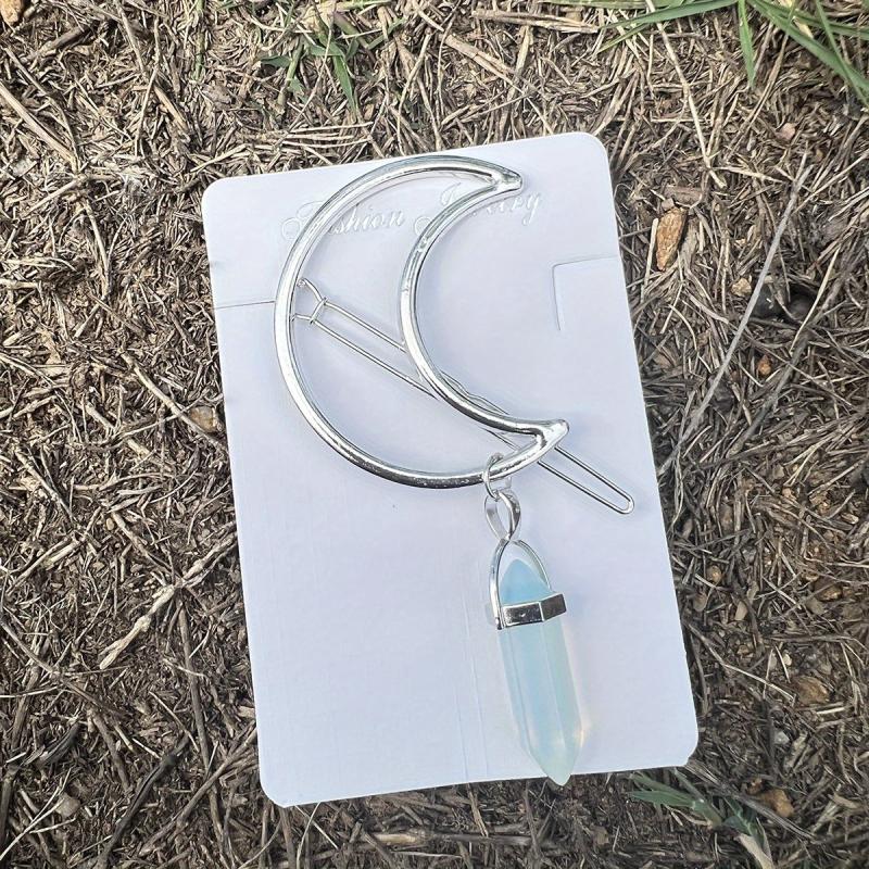 Opalite Crescent Moon Hair Clip Crystal Jewelry