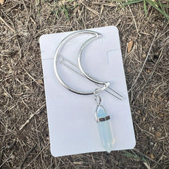 Opalite Crescent Moon Hair Clip Crystal Jewelry