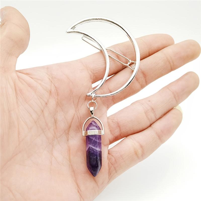 Opalite Crescent Moon Hair Clip Crystal Jewelry