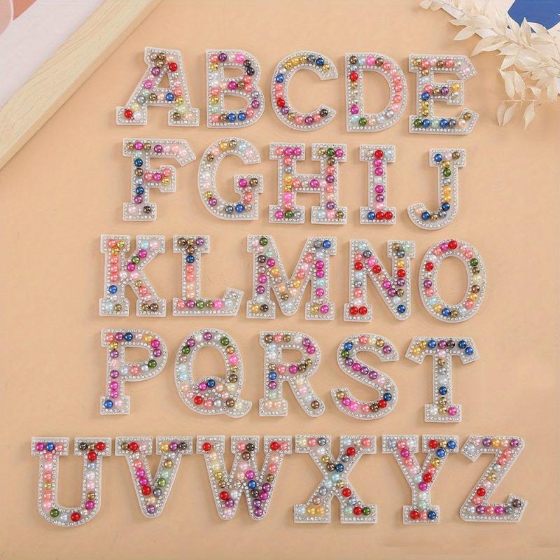 26pcs Pearl Rhinestone Letter Shape Patches DIY Clothing Accessories