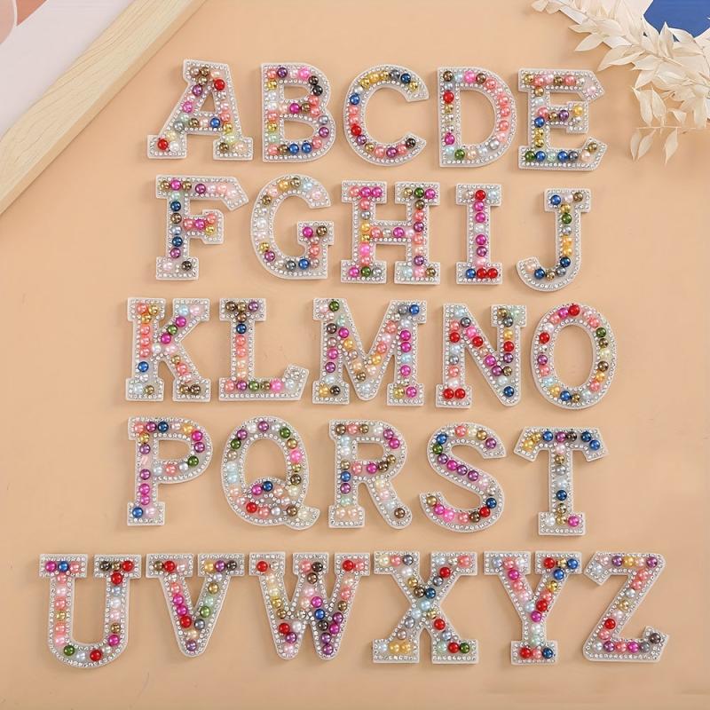 26pcs Pearl Rhinestone Letter Shape Patches DIY Clothing Accessories