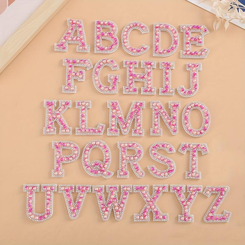 26pcs Pearl Rhinestone Letter Shape Patches DIY Clothing Accessories