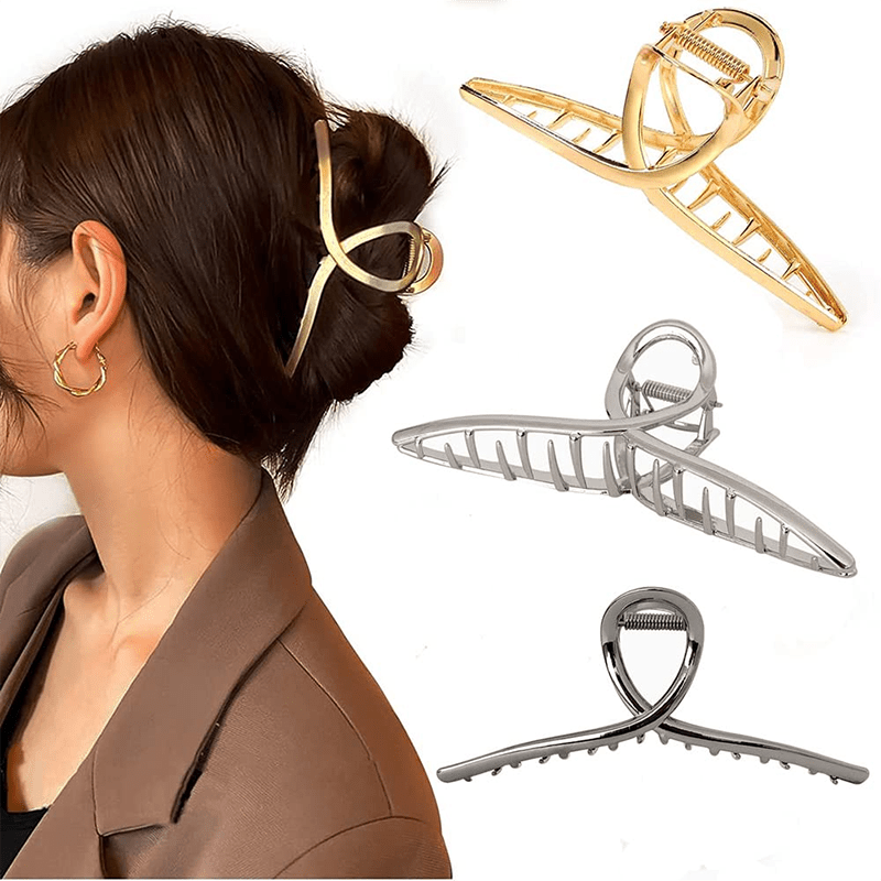 3pcs Large Metal Hair Claw Back Head Hair Clip Vintage