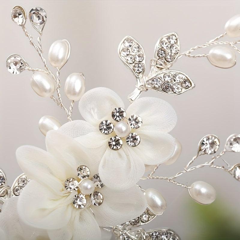 Rhinestone Faux Pearl Flower Hair Clip Non slip Side Clip Hair Accessories