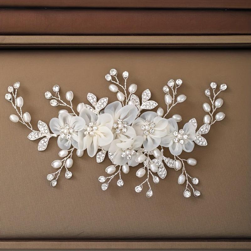 Rhinestone Faux Pearl Flower Hair Clip Non slip Side Clip Hair Accessories