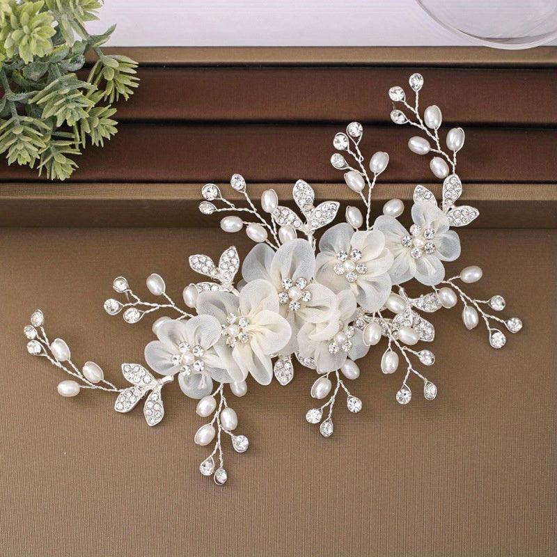 Rhinestone Faux Pearl Flower Hair Clip Non slip Side Clip Hair Accessories