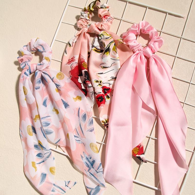 3pcs Floral Hair Scarf Scrunchies Bowknot Chiffon Hair Scarves