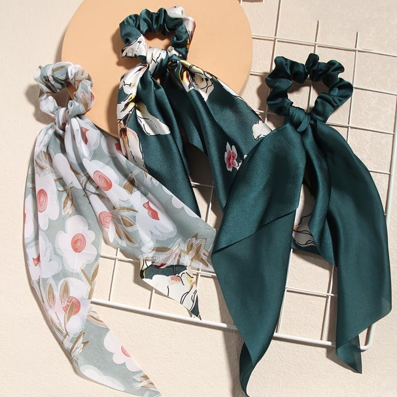 3pcs Floral Hair Scarf Scrunchies Bowknot Chiffon Hair Scarves