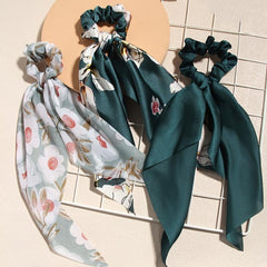 3pcs Floral Hair Scarf Scrunchies Bowknot Chiffon Hair Scarves