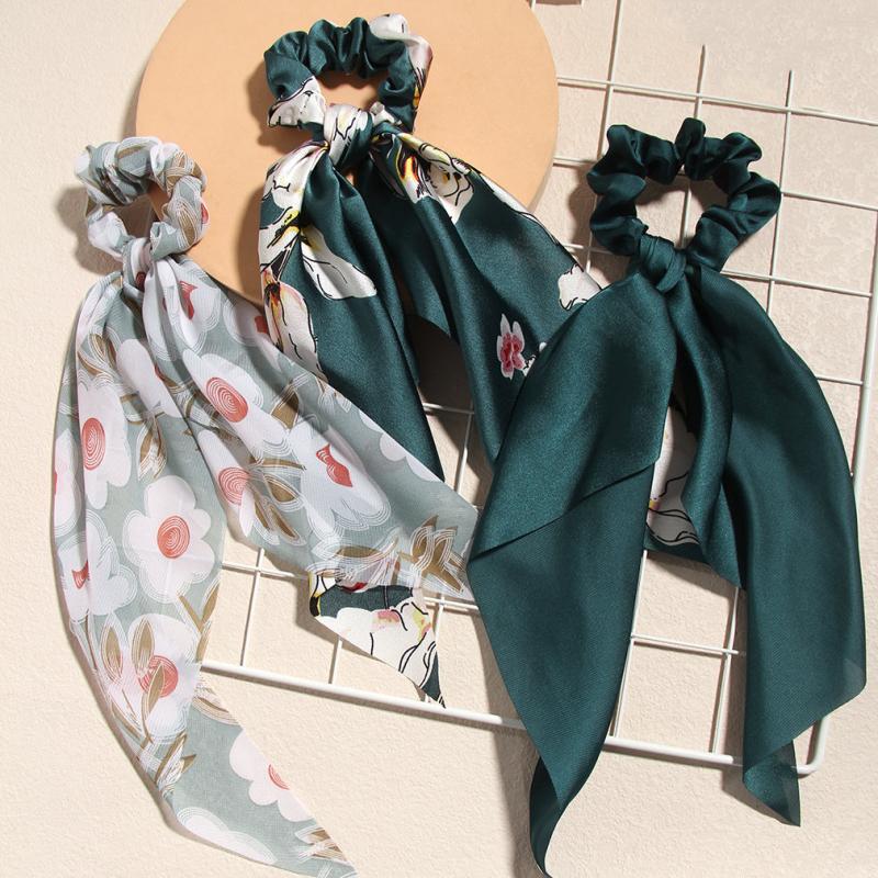 3pcs Floral Hair Scarf Scrunchies Bowknot Chiffon Hair Scarves