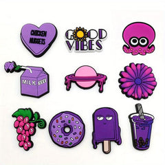 10pcs Purple Cartoon Shoe Charms Detachable Sandals Decoration Accessories Clogs