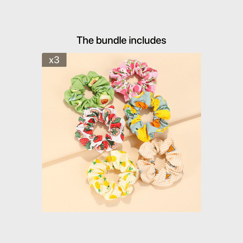 6pcs Fruit Print Scrunchies Hair Rope Elastic Band Headwear Hair Accessories