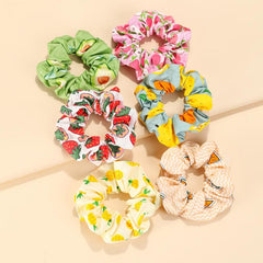 6pcs Fruit Print Scrunchies Hair Rope Elastic Band Headwear Hair Accessories