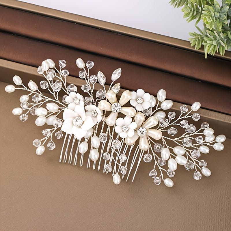 Floral Wedding Comb Pearl Hairpiece Bridal Hair Accessories
