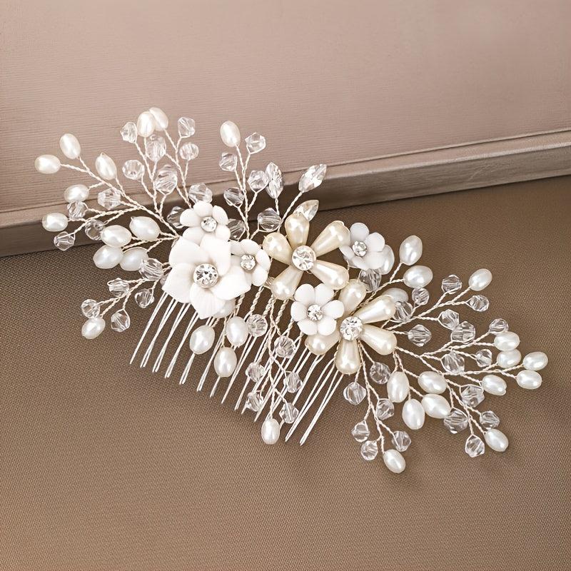 Floral Wedding Comb Pearl Hairpiece Bridal Hair Accessories