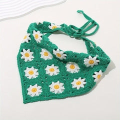 Flower Crochet Triangular Scarf Sunflower Weaving Headband Hair Accessories