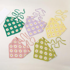 Flower Crochet Triangular Scarf Sunflower Weaving Headband Hair Accessories