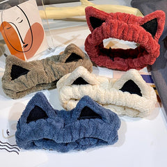 Cat Ear Face Wash Headband Coral Fleece Hairband