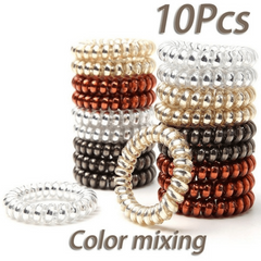 10pcs Solid Coil Wire Hair Tie Elastic Ponytail Holder Hair Styling Accessory