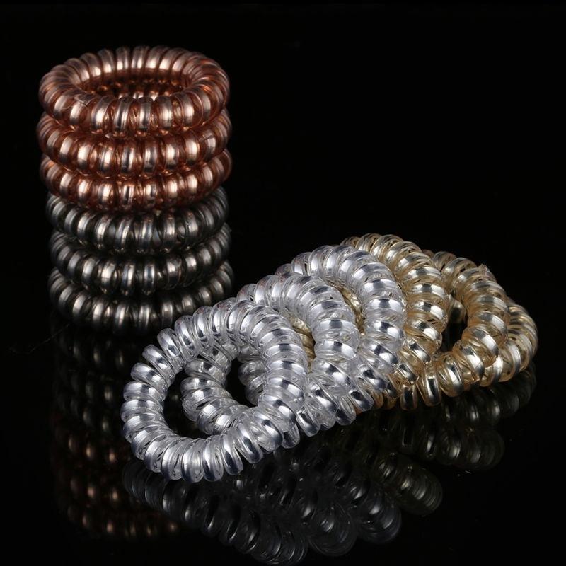 10pcs Solid Coil Wire Hair Tie Elastic Ponytail Holder Hair Styling Accessory