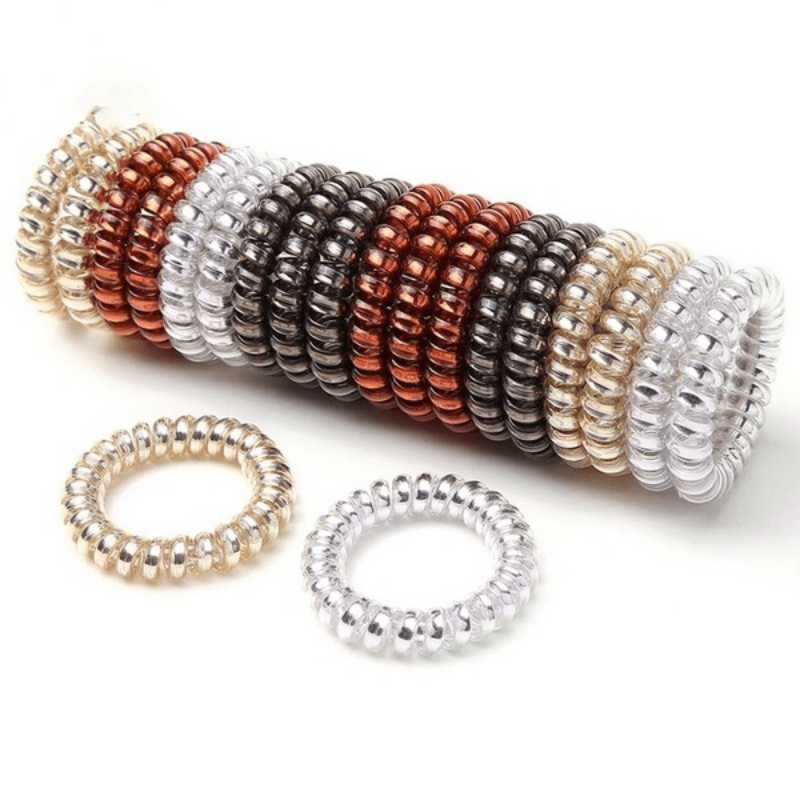 10pcs Solid Coil Wire Hair Tie Elastic Ponytail Holder Hair Styling Accessory