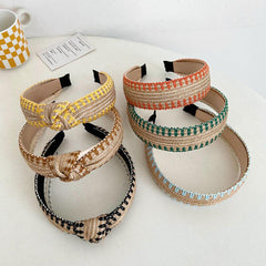 Bohemian Style Wide Brim Hairband Top Knot Linen Accessory