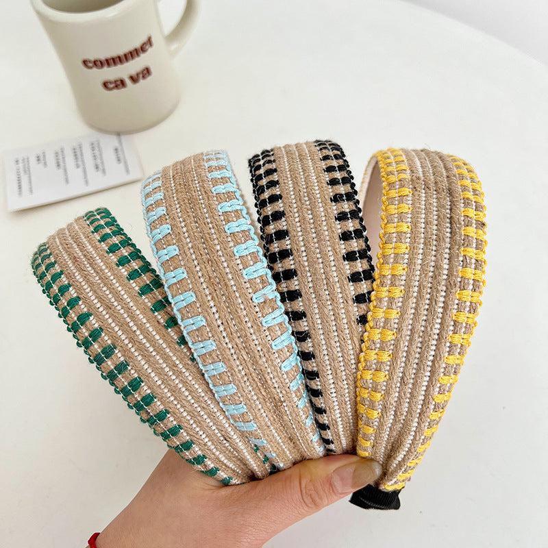 Bohemian Style Wide Brim Hairband Top Knot Linen Accessory