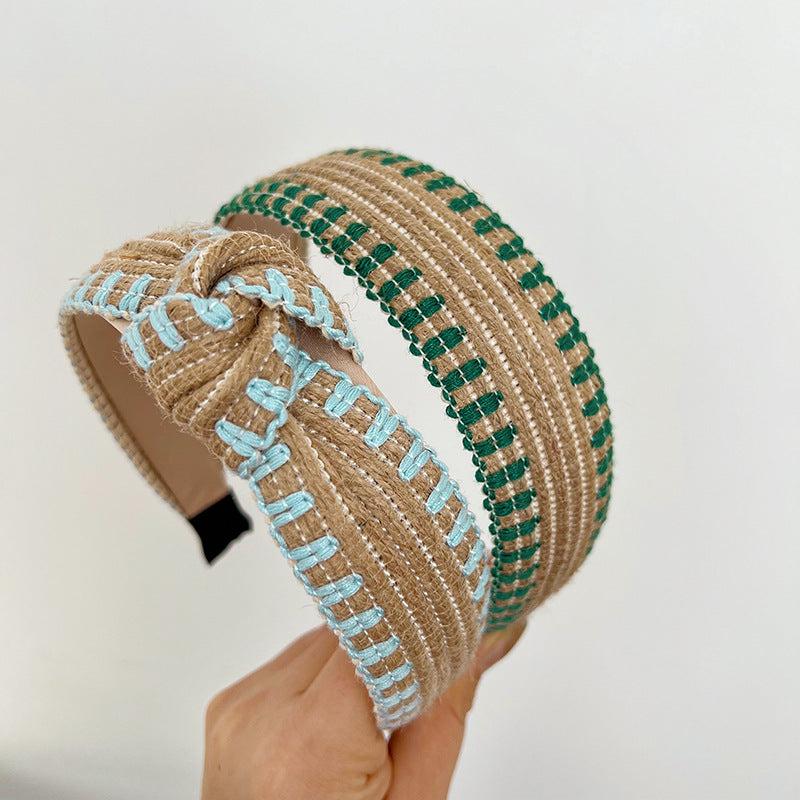 Bohemian Style Wide Brim Hairband Top Knot Linen Accessory