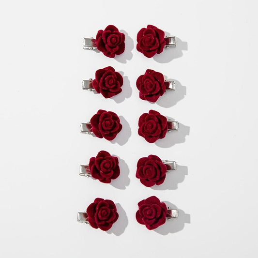 10pcs Romantic Red Rose Flower Hair Clip Barrette For Women